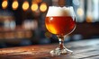 © Secret - Close-up Macro Shot of Craft Beer Glass on Wooden Table in Bar or Pub Setting