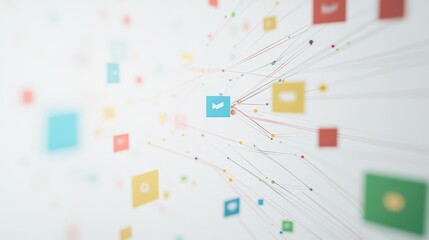 Poster - A visual representation of abstract data flow with interconnected nodes and documents against a plain white background.