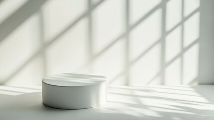 Poster - Abstract white studio background for product presentation. Empty room with shadows of window. Display product with blurred backdrop. Soft focus
