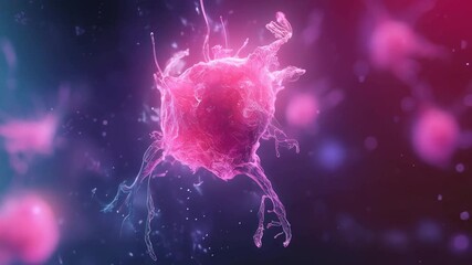 Poster - Cellular division of stem cell is captured in slow motion, showcasing intricate biological processes within a vibrant, microscopic environment