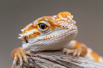 Wall Mural - Lizard resting on a log with intricate patterns in a natural habitat under soft lighting