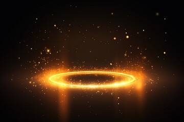 Poster - abstract golden circle with light particles and glow effect on dark background for creative design a