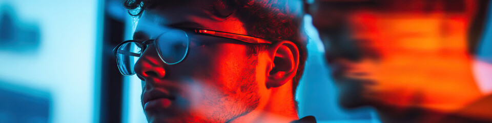 Poster - Portrait of a Man in Red and Blue Light