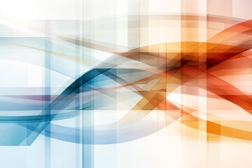Poster - Colorful abstract design featuring intersecting lines and curves in blue, orange, and white tones creating a dynamic visual effect