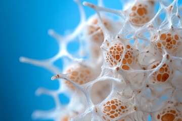 Poster - Intricate close-up of a unique natural structure showcasing patterns and textures in a serene blue backdrop
