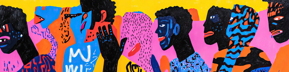 Poster - Abstract Illustration of Interacting Figures in Bold Colors