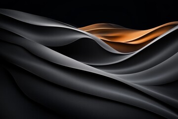 Poster - Flowing fabric shapes create a dynamic contrast of black and orange in artistic display