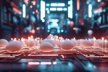 Aufkleber - Futuristic scene with glowing eggs on a circuit board in a high-tech setting