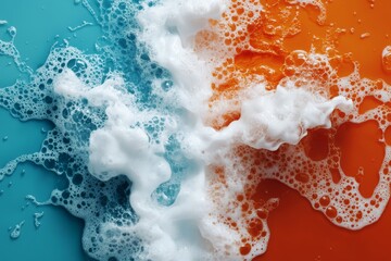 Poster - Colorful foam patterns mixing blue and orange with bubbly textures in a creative water splash moment