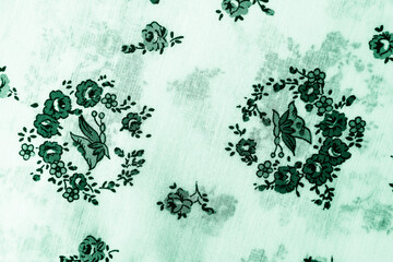 Wall Mural - floral pattern on fabric. wallpaper in a rustic modern design.  green textile texture.