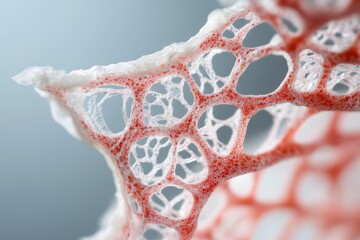 Poster - Intricate details of a red and white honeycomb-like structure captured in a close-up shot