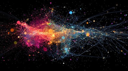 Poster - vibrant and dynamic digital visualization of an intricate interconnected complex system showcasing t