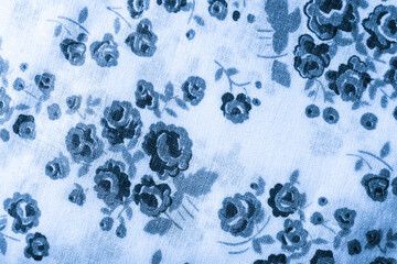 Wall Mural - blue floral pattern on fabric. wallpaper in a rustic modern design.  blue textile texture.