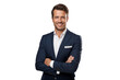 © The Stock Guy - Portrait of a handsome businessman in suit, smiling on face, isolated on transparent background