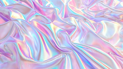 Poster - Close up of pink and blue fabric with surreal iridescent metal waves and reflective surface