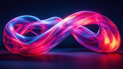 Poster - Abstract glowing infinity symbol in pink and blue with neon shapes in futuristic ambiance