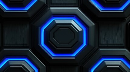 Poster - Black and blue hexagon background with glowing abstract tech-inspired patterns and designs