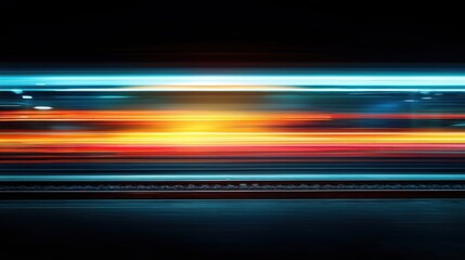 Poster - Train moving through a city at night with blurred lights and urban motion effects