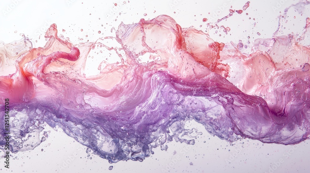 Pink and purple liquid splash on white background with watercolor ...