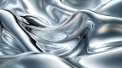 Poster - Close up of iridescent holographic liquid chrome surface with silver reflections