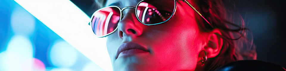 Poster - Woman in Sunglasses under Neon Light