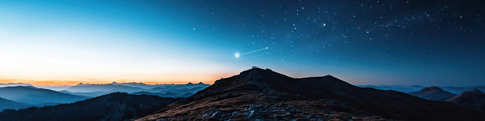 Wall Mural - Mountain Range at Twilight with Meteor and Starry Sky