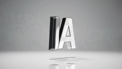 Aufkleber - Glass and chrome artificial intelligence symbol rotating on a white background with a circuit board pattern, creating a futuristic and technological concept in slow motion