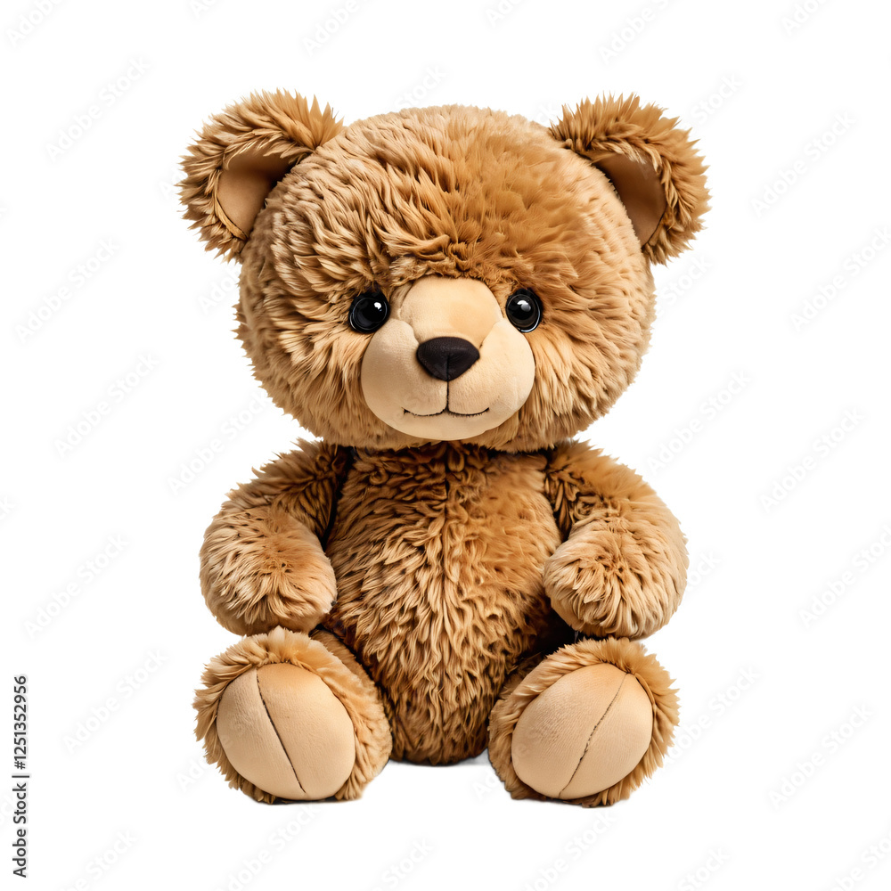 A light brown teddy bear with black eyes and nose sits upright on a ...