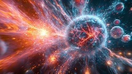 Poster - A captivating visualization of the futuristic power and creative potential of intelligence represented by a vibrant explosion of light pulses neural networks and dynamic fractal patterns