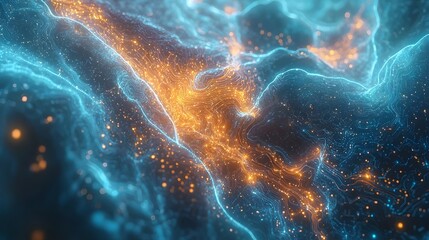 Poster - Representation of intelligence generating infinite creative potential with glowing circuits pulsing energy and cosmic explosions of vibrant colors lights and dynamic movement