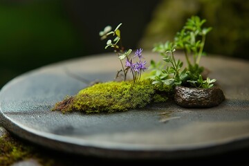 Wall Mural - Vibrant display of edible plants on plate, showcasing healthy eating on plate, diet food pyramid, and weight loss concepts. Concept emphasizes healthy eating on plate as essential. 