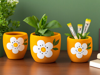 Canvas Print -  hand-painted flower pots