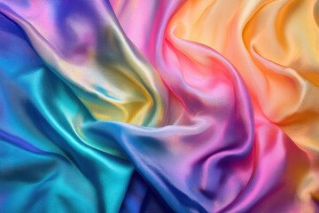 Poster - Holographic silk backdrop with an abstract gradient showcasing iridescent hues for creative projects and modern design needs