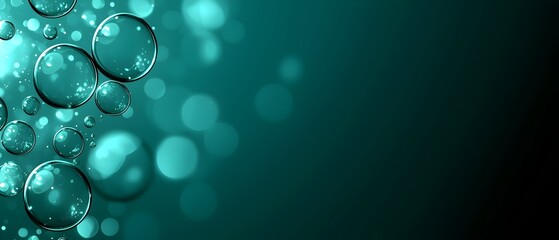 Poster - A serene abstract design featuring floating bubbles in varying sizes, set against a deep teal background, creating a tranquil and modern visual atmosphere.