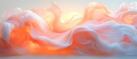 Poster - A mesmerizing flow of soft, ethereal fabric in shades of orange and white, creating a dreamy atmosphere that evokes tranquility and calmness.