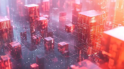 Poster - Futuristic digital cityscape with virtual reality cloud computing and big data technology trends  Glowing high rise buildings and skyscrapers in a modern abstract urban landscape