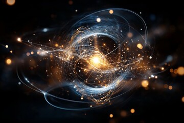 Poster - Exploration of cosmic phenomena with swirling light and energy in a dark space environment
