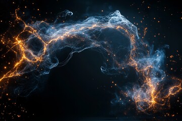 Poster - Vibrant energy waves create a mesmerizing visual display in dark space filled with glowing particles
