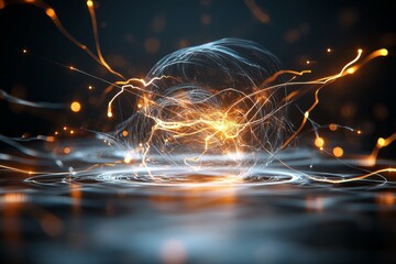 Poster - Electric sparks and glowing lines create dynamic energy in a dark atmosphere