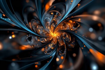 Aufkleber - Intricate swirling pattern of orange and blue light forming a mesmerizing fractal design