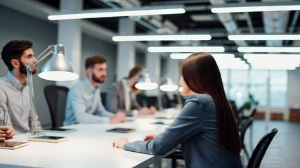 Aufkleber - Professional businesspeople engaging in a productive meeting, discussing strategies and ideas in a contemporary office setting, captured in a slow motion multi screen composition