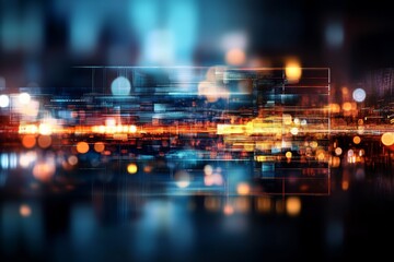 Poster - Abstract digital light trails create a vibrant cityscape effect at night