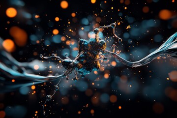 Poster - Colorful abstract design featuring swirling liquid and glowing particles creating a dynamic visual experience