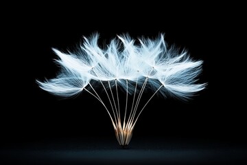 Poster - Artwork showcasing delicate white feathers arranged in a striking display against a dark background