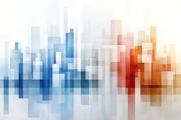 Aufkleber - Colorful abstract design featuring layered geometric shapes in blue, red, and orange with a soft background