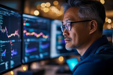Aufkleber - A corporate IT department managing network security at a large computer center with multiple screens displaying data