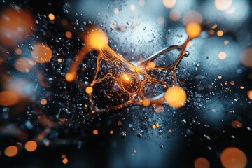 Poster - Dynamic representation of a molecular structure illuminated by shimmering particles in a dark background