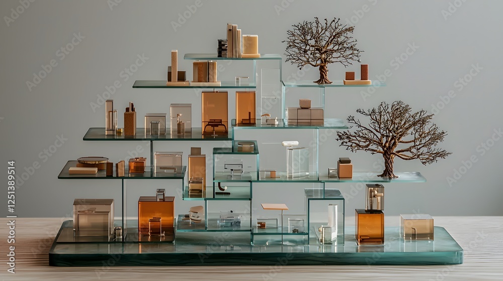 Innovative glass and shelving office structure model showcasing a clear ...