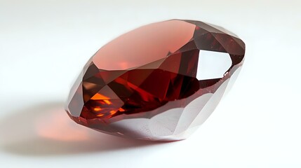 Poster - Red faceted garnet gemstone with brilliant cut on white background, showing deep crimson color and natural light reflection. Luxury jewelry element.
