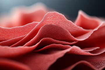 Poster - Close-up of textured red fabric showcasing intricate folds and contours against a dark background